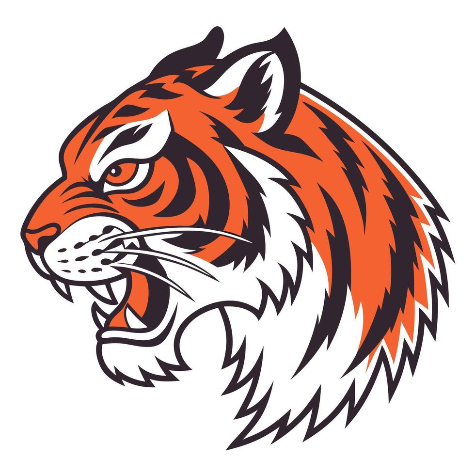 Fierce tiger head mascot graphic depicting strength and aggression isolated on white background vector
