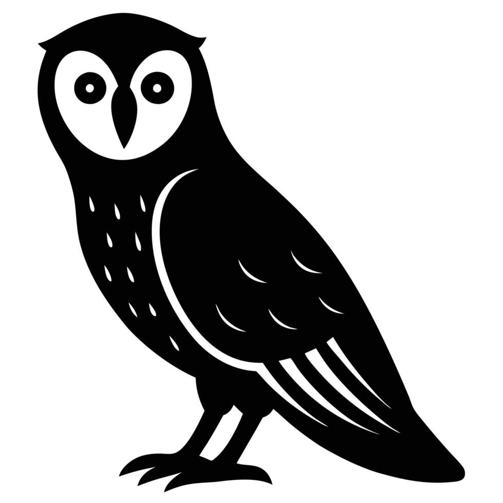 Elegant black and white owl illustration depicting a simple modern design on white background vector