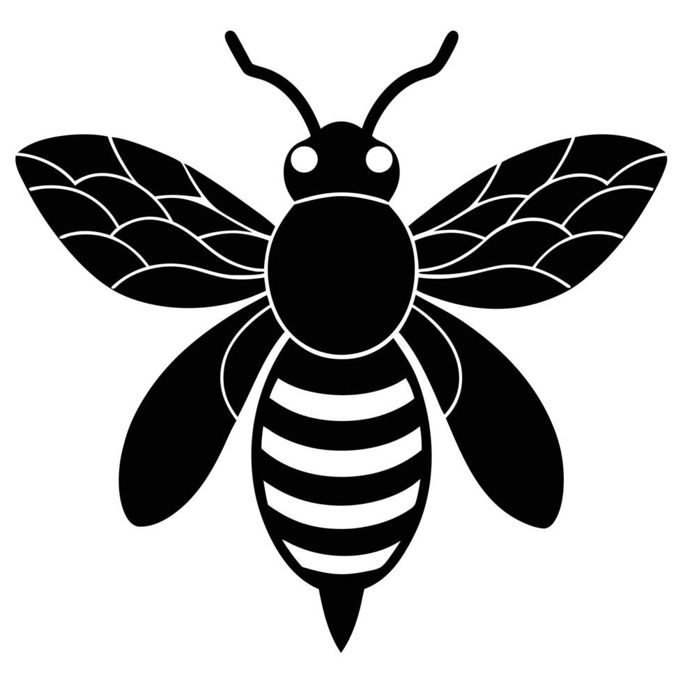 Black and white bee silhouette simple illustration insect nature design element isolated vector