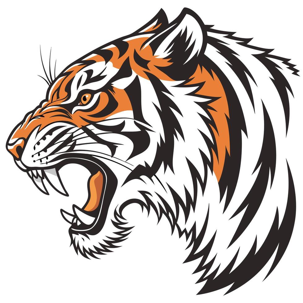 Fierce tiger head illustration depicting strength and power against a clean white background vector