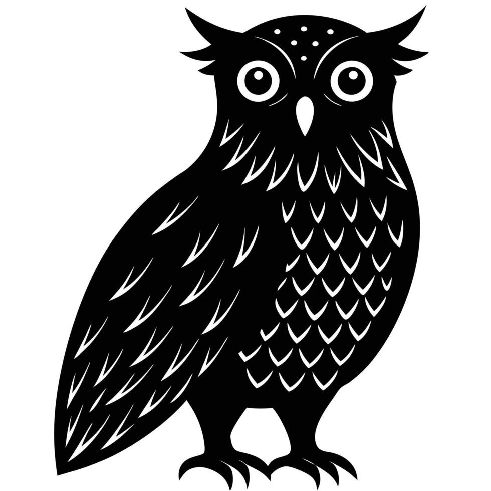 Bold silhouette of an owl in black and white, illustration for decorative designs vector