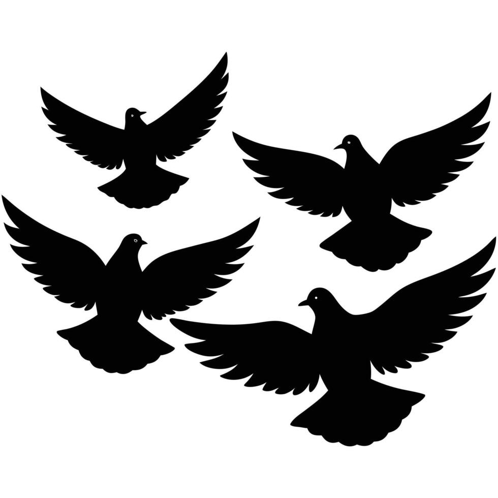 Silhouette illustration of four flying doves representing peace freedom and spiritual concepts vector