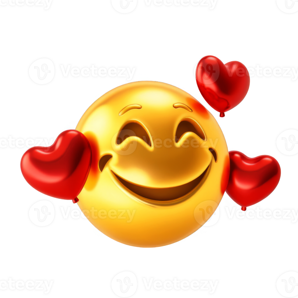 Shiny golden emoji with three red accents fun png