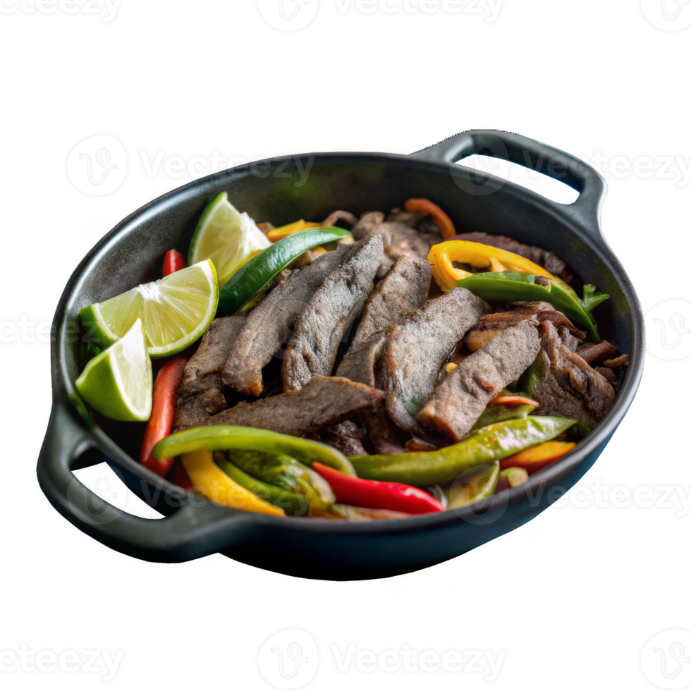 Juicy beef fajitas sizzling on skillet Tex-Mex dinner png