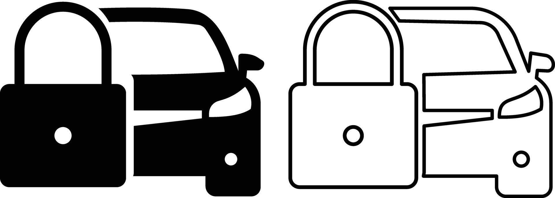 Locked car icon set. car lock icon illustration Dashboard warning symbol. line and silhouette icon vector