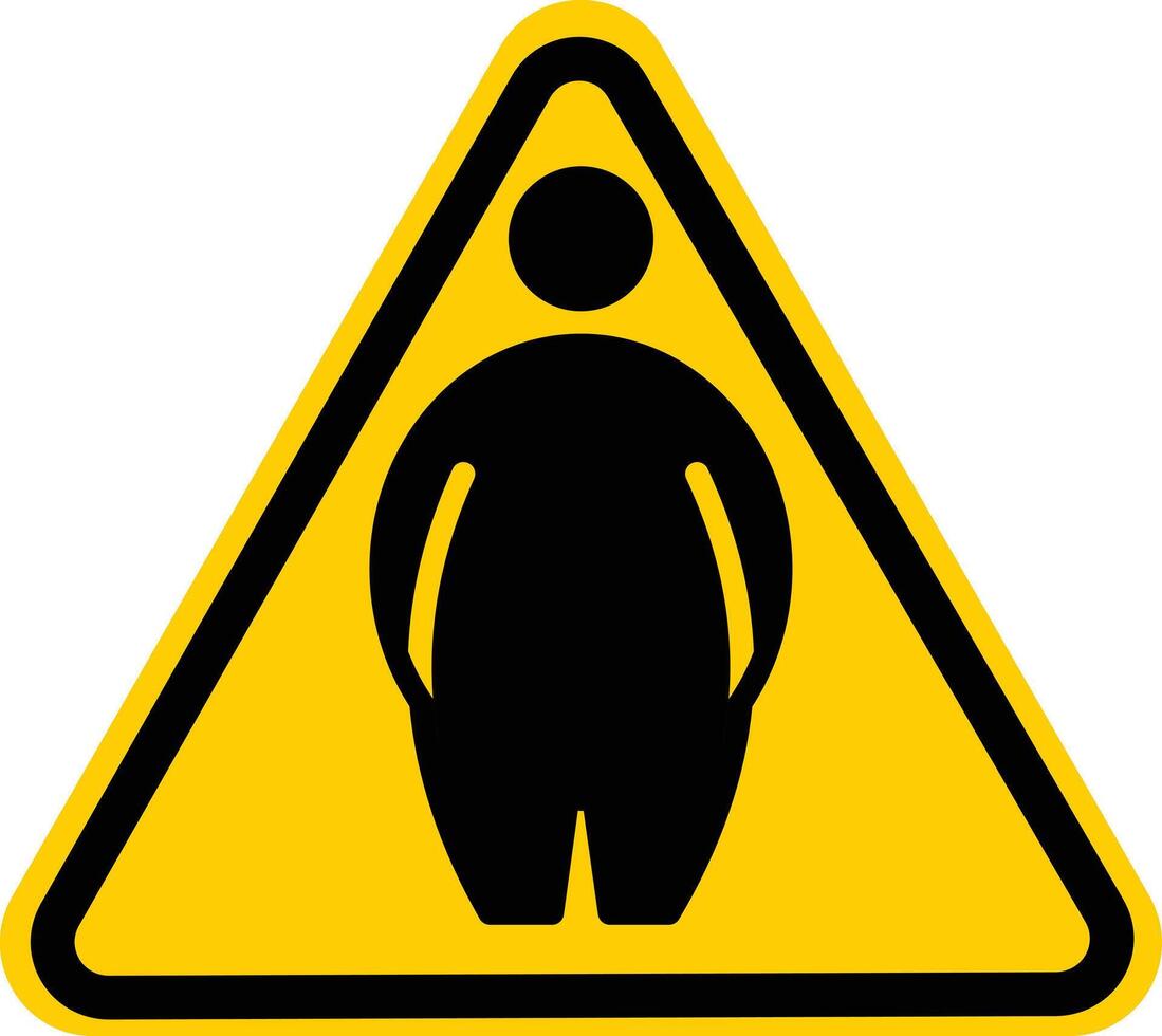 Obese people warning sign. yellow triangle sign. Priority access for fat people. Caution symbol. warning sign with a man standing on a triangle. vector