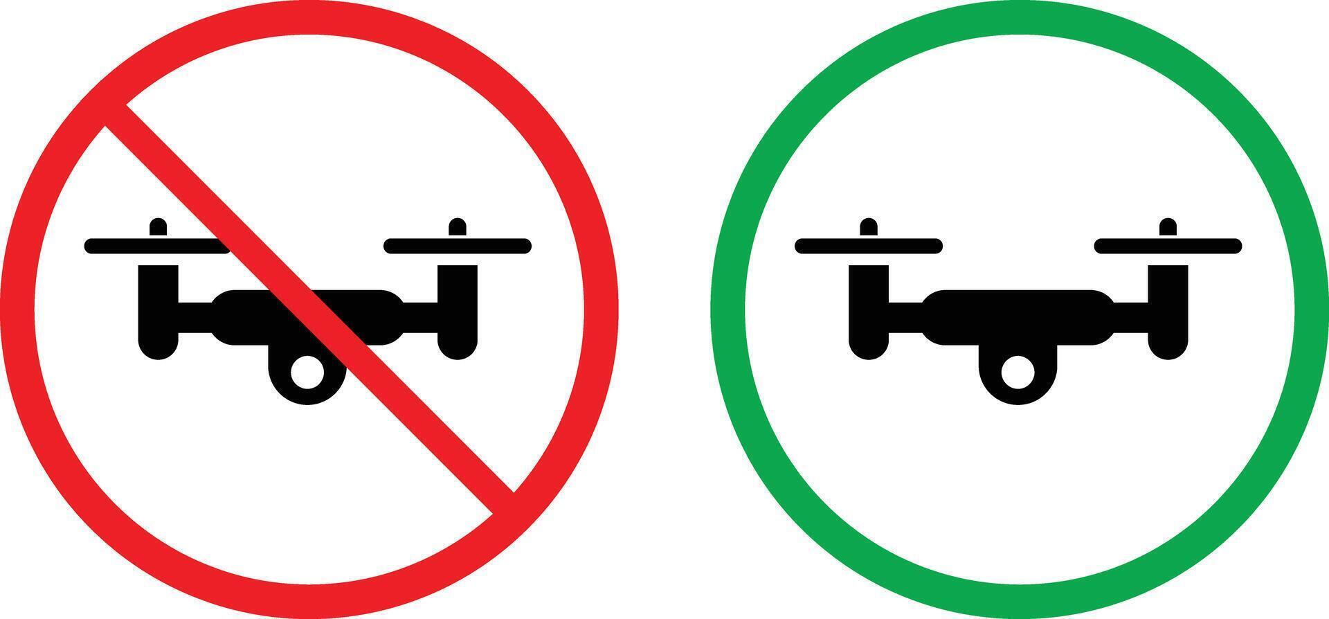 No drone zone and drones allowed icon set. No drone icon. flying sign and no flying sign with a drone. No quadcopter fly symbol vector