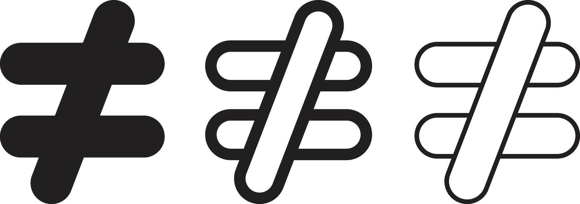 Not Equal icon set. Inequality sign symbol icon set. four different types of symbols for the Not Equal vector