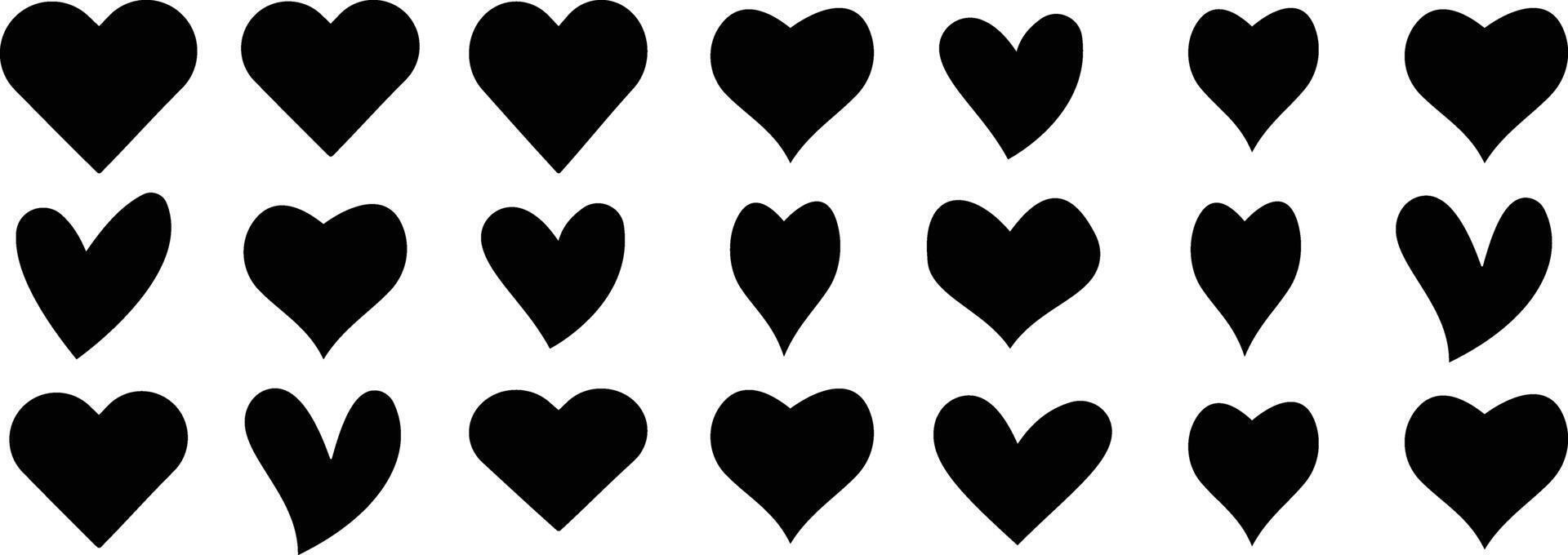 Set of black hearts. set of hearts different shapes for design. in modern design. Heart collection. Heart, love, romance hearts. set of black hearts on a white background. vector