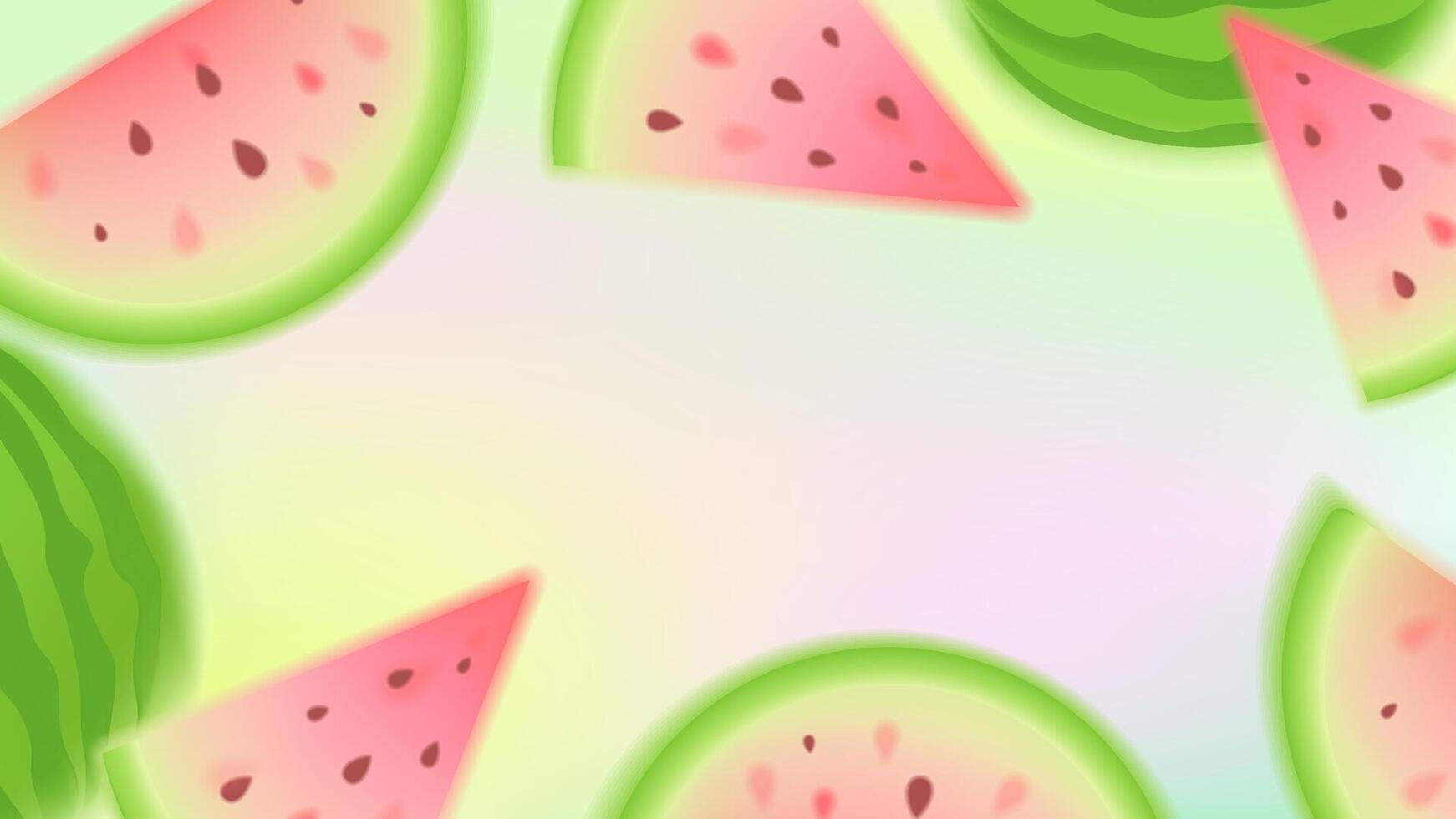 Background with watermelons. Summer juicy fruits, soft meshes gradient. Glowing fruits for summer design. vector