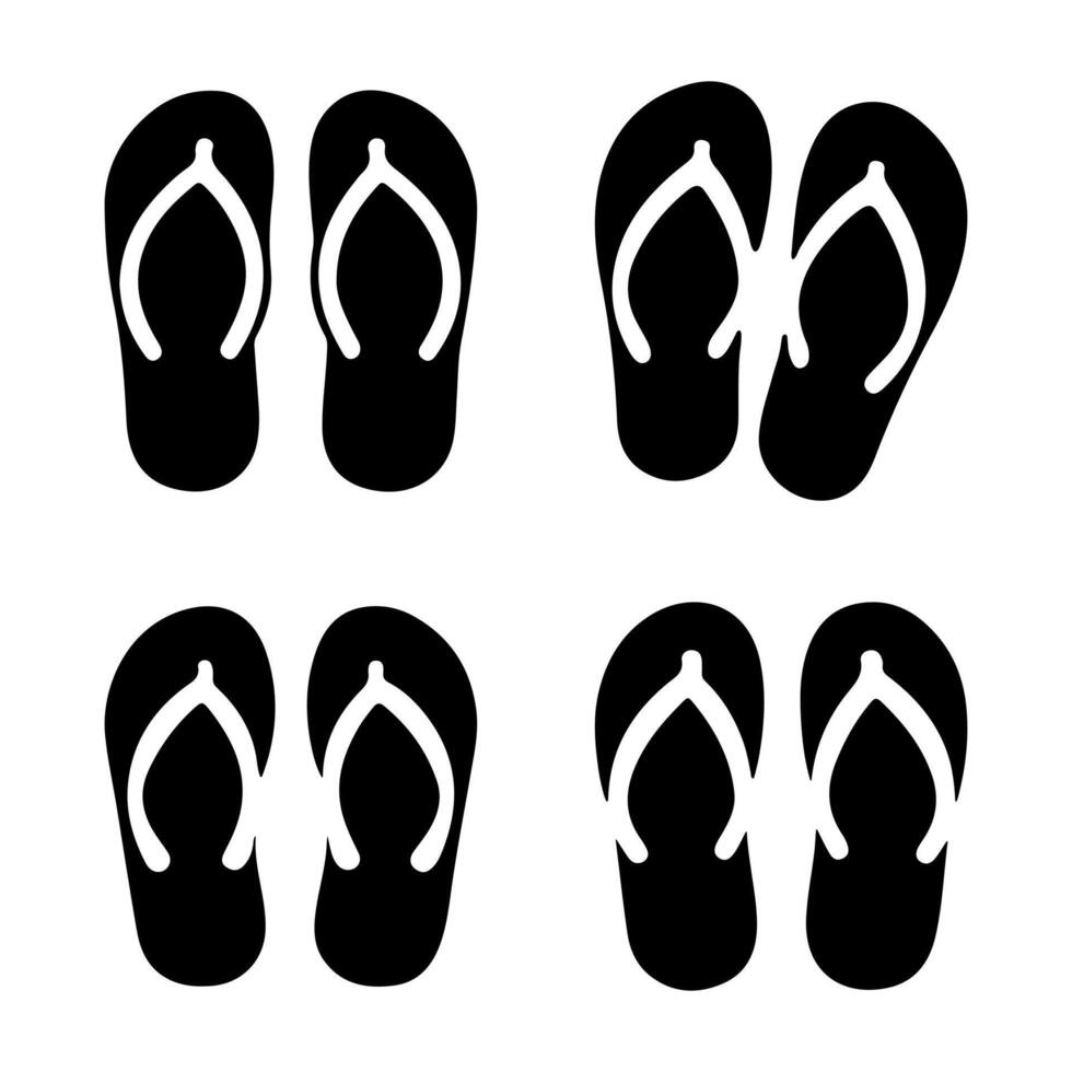 Flip flops silhouette icons, summer symbols set vector