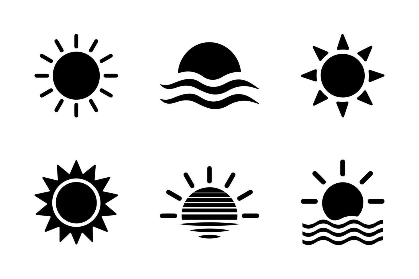 Sun icons set, summer holiday elements collection vector
