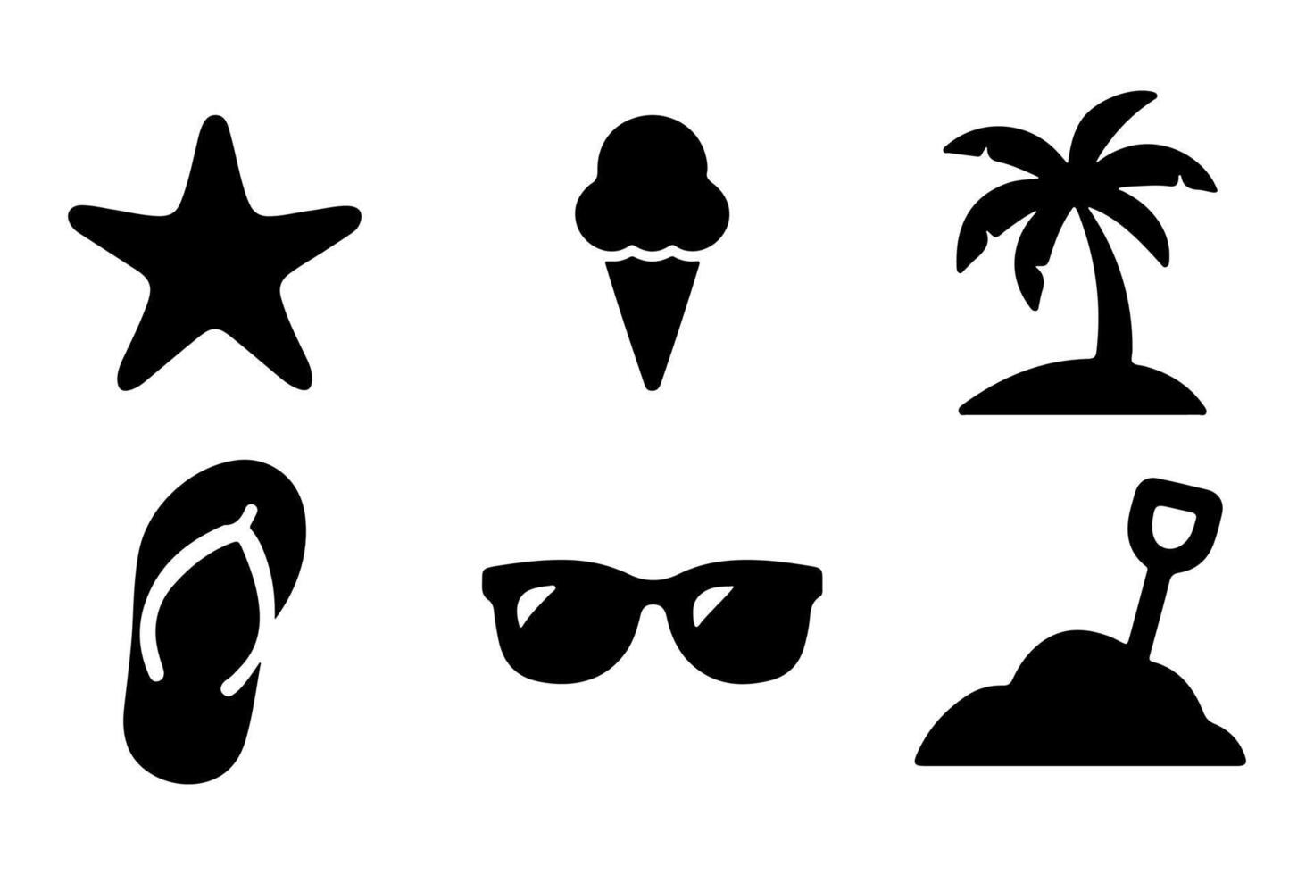 Set of beach themed silhouette icons vector