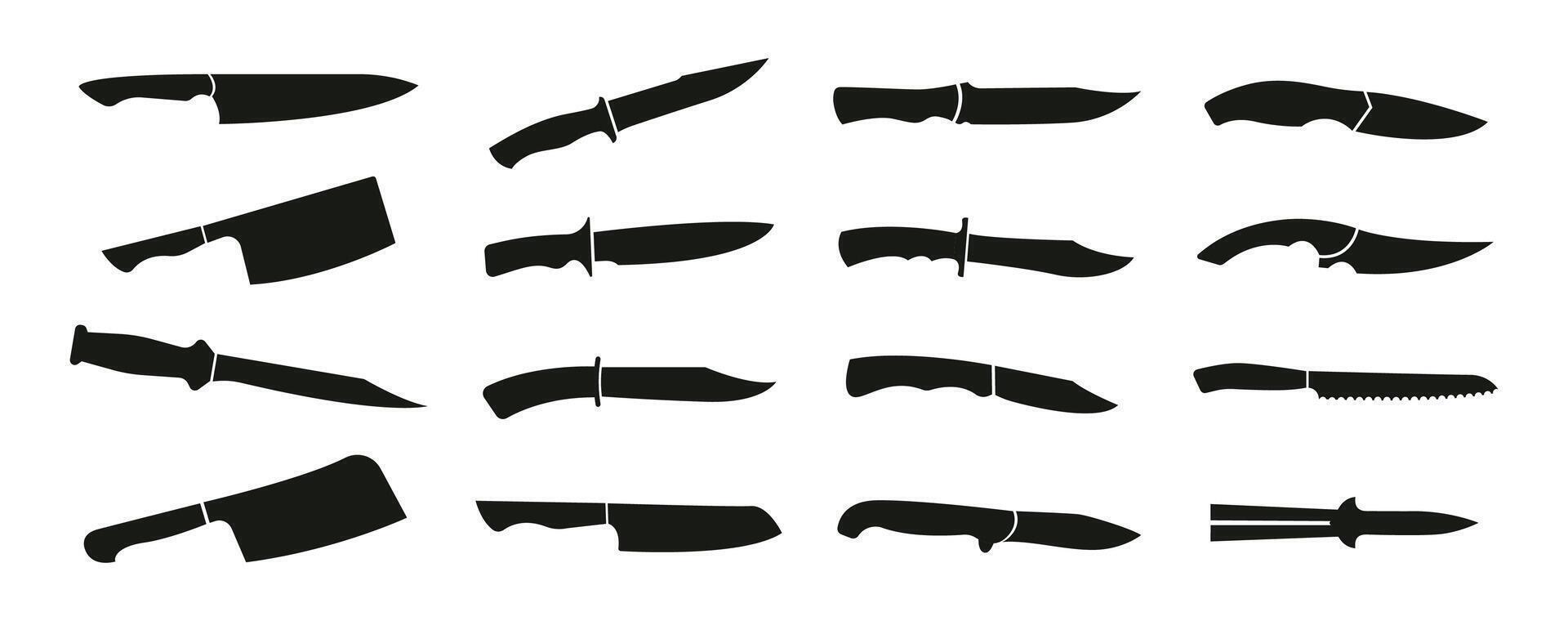 Knives Collection Icons. Minimalist Silhouettes of Kitchen vector