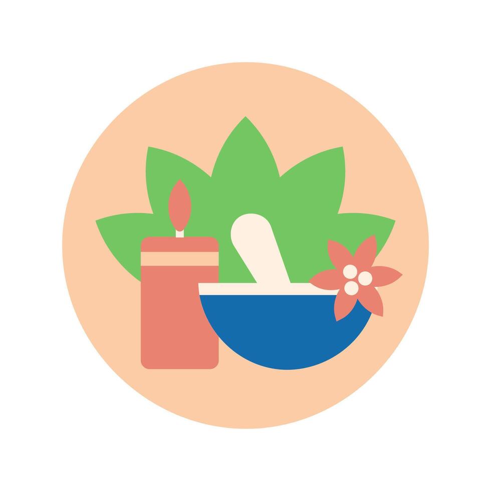Herbal Relaxation Icon with Bowl, Candle and Leaves vector