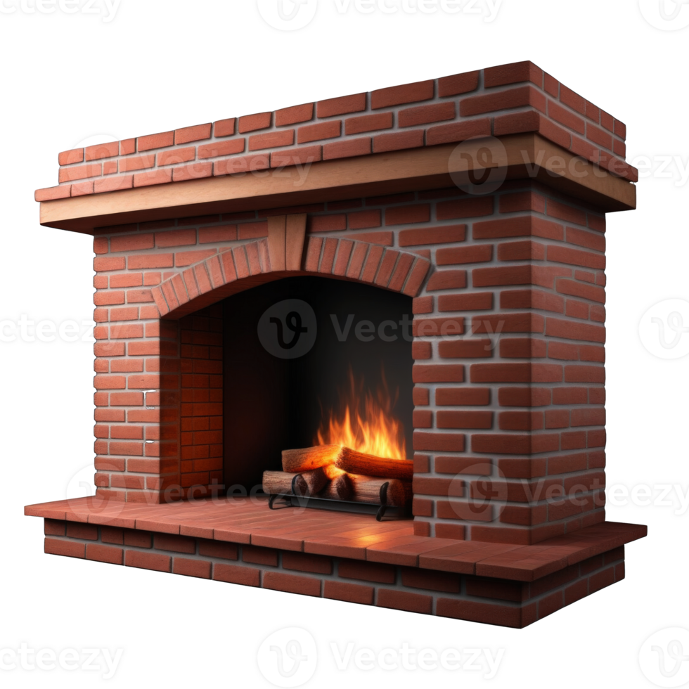 Brick fireplace isolated transparent background png