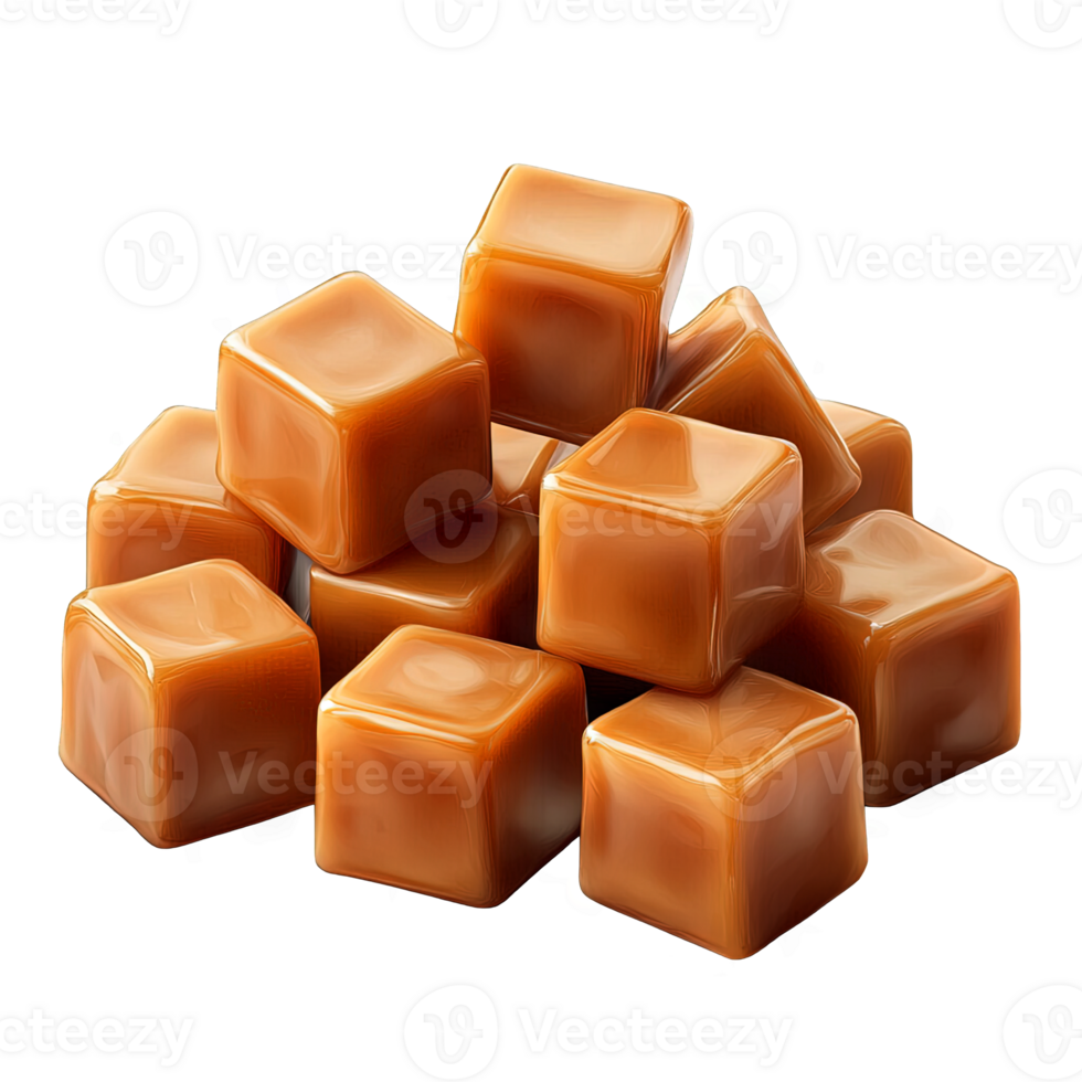 Golden caramel cubes food ingredient isolated png
