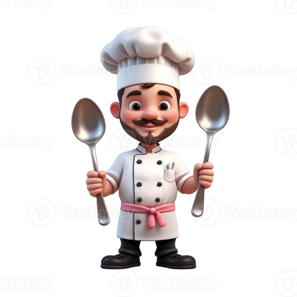Man chef holding spoons cute png
