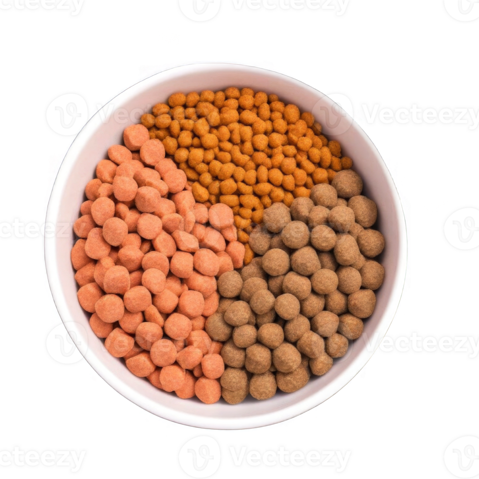 Nutritional dry food for pets in ceramic bowl png