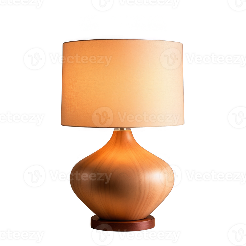 Designer table lamp with natural wood base png