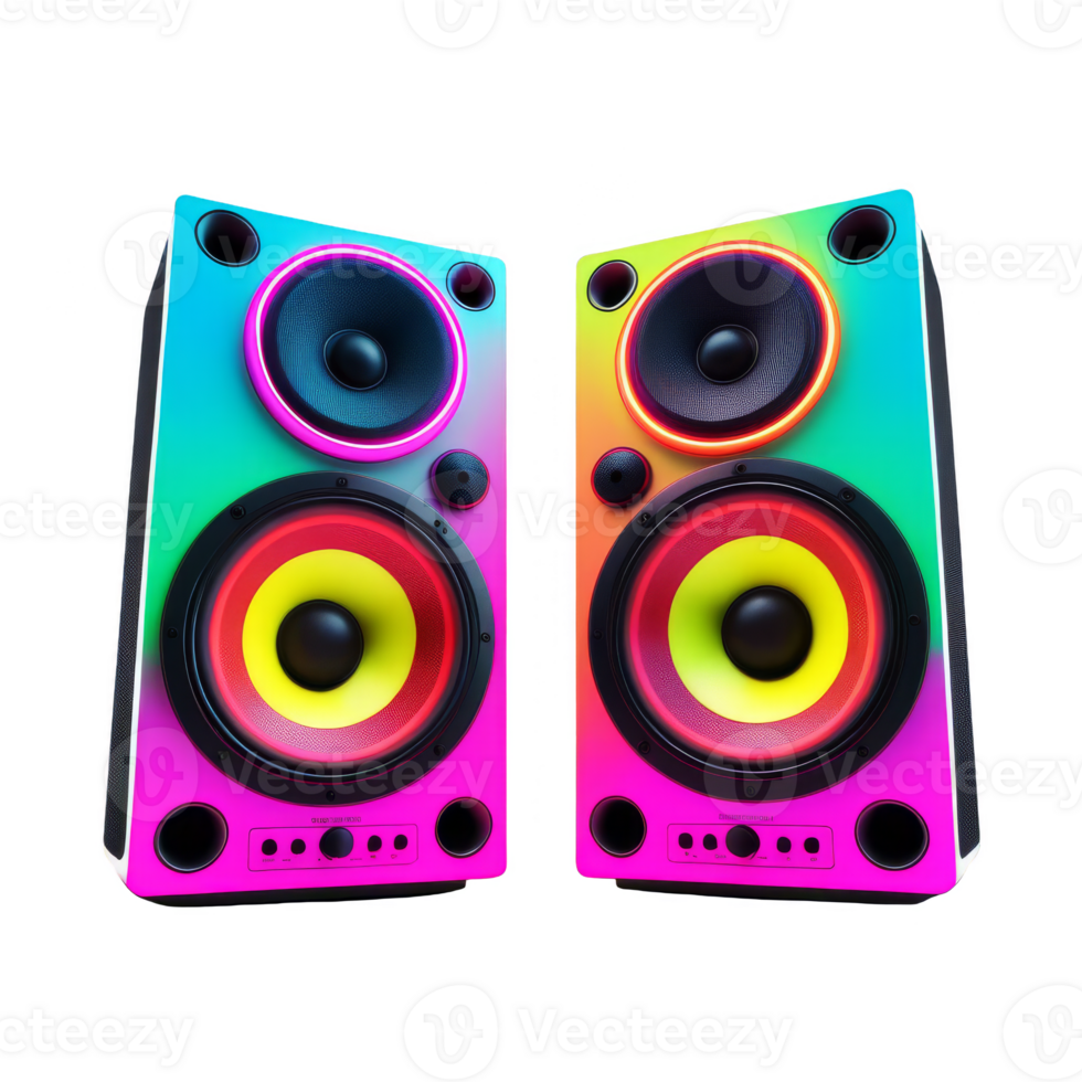 Professional neon tower speaker pair png