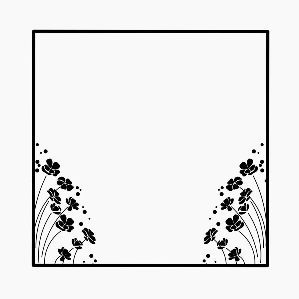 Black floral wildflower corner border clip art vector