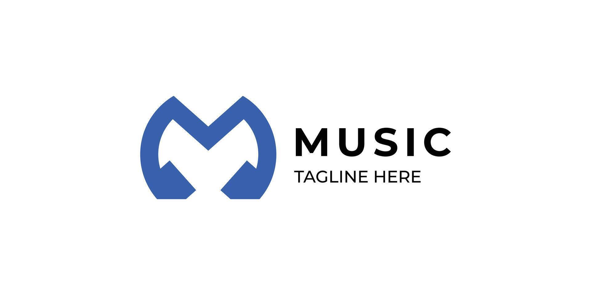 Letter M and headphone logo for music brand vector