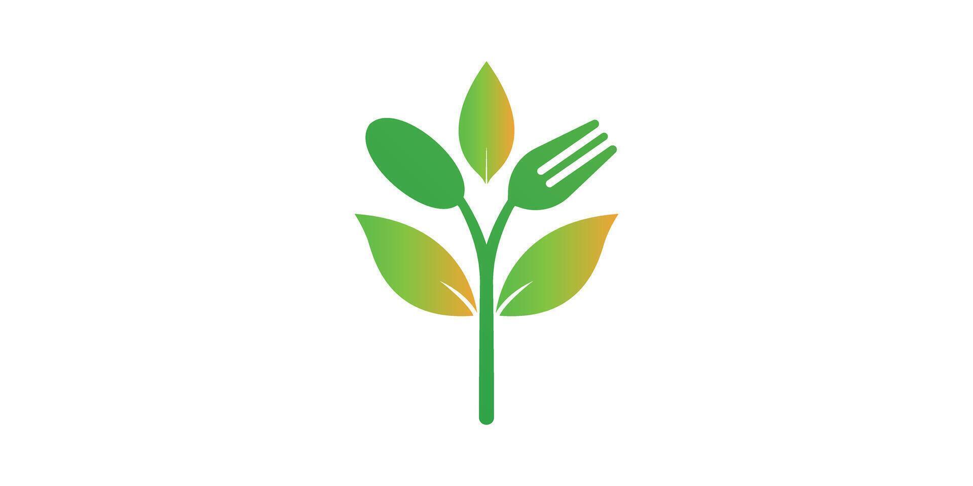Healthy food logo. A logo with a combination of spoon, fork and leaf vector