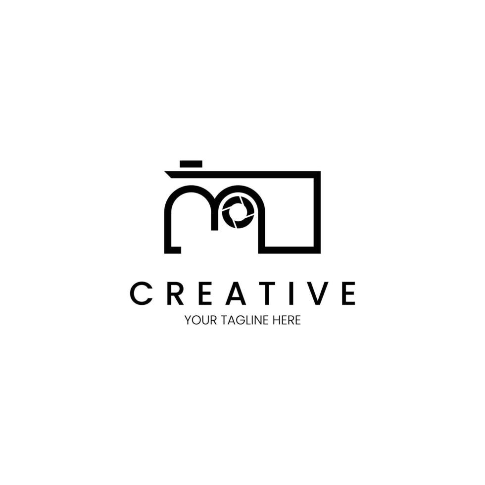 letter m lowercase minimalist monogram camera logo in line style vector