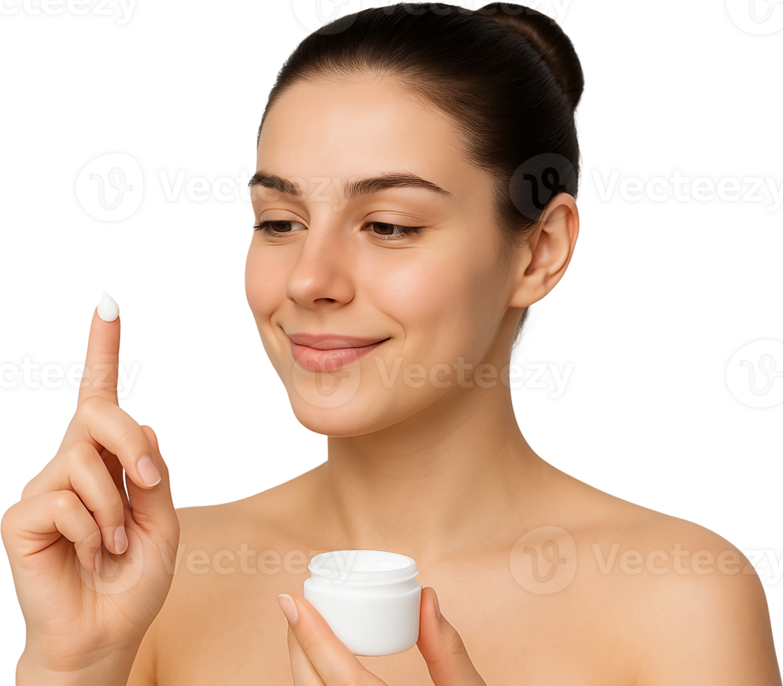 A woman holding a jar of cream png