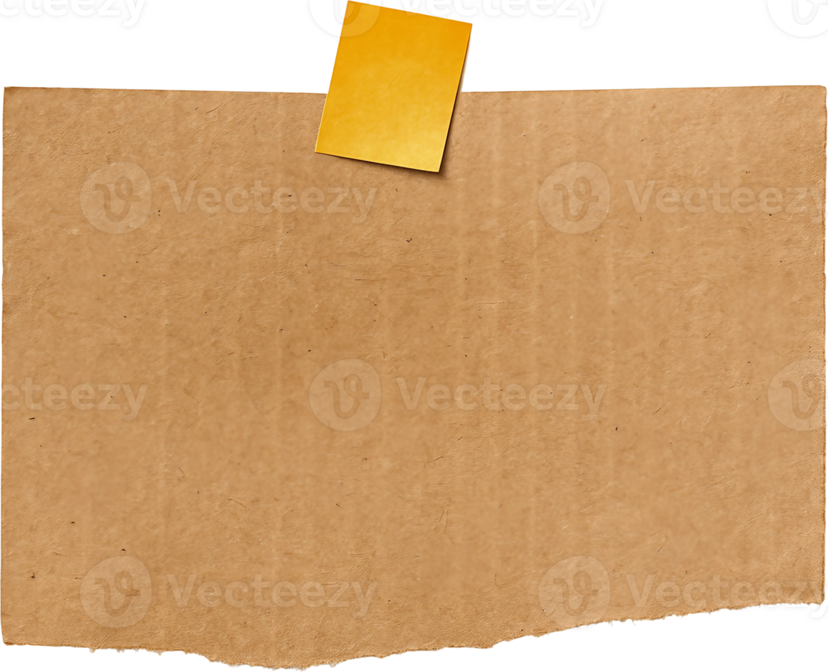 A piece of brown paper with a yellow sticky note png