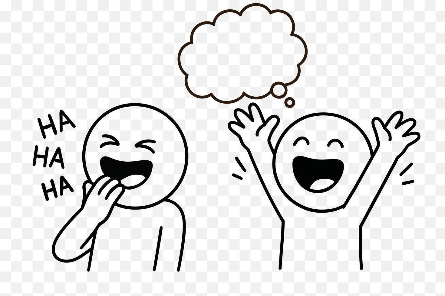 Joyful Cartoon Doodle Characters Laughing and Cheering Comic Illustration with Thought Bubble vector