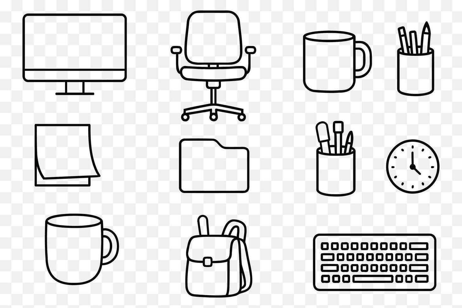 Minimalist Workspace Icons Line Art Office Essentials Set vector
