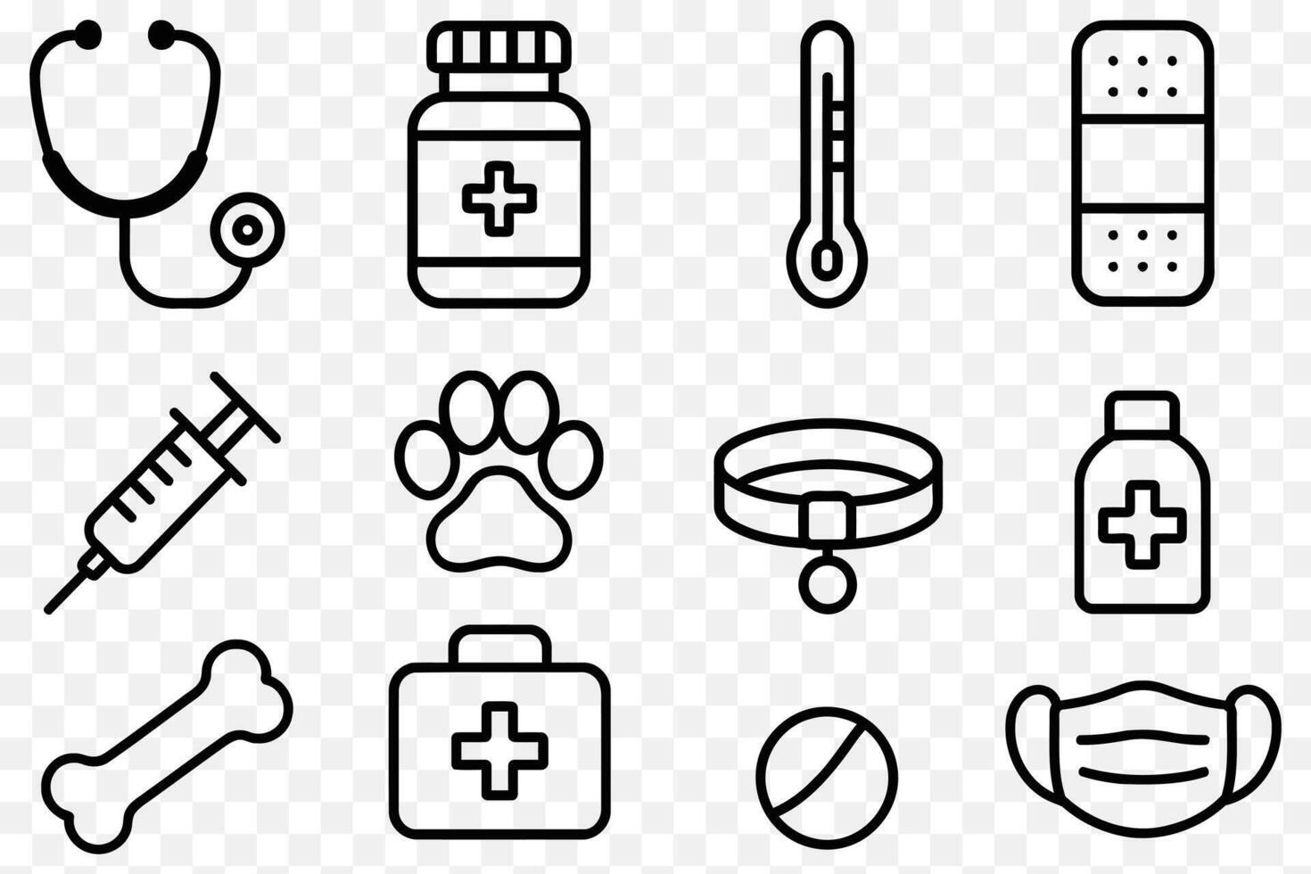 Veterinary Pet Health Icons Minimalist Line Art Medical Set vector