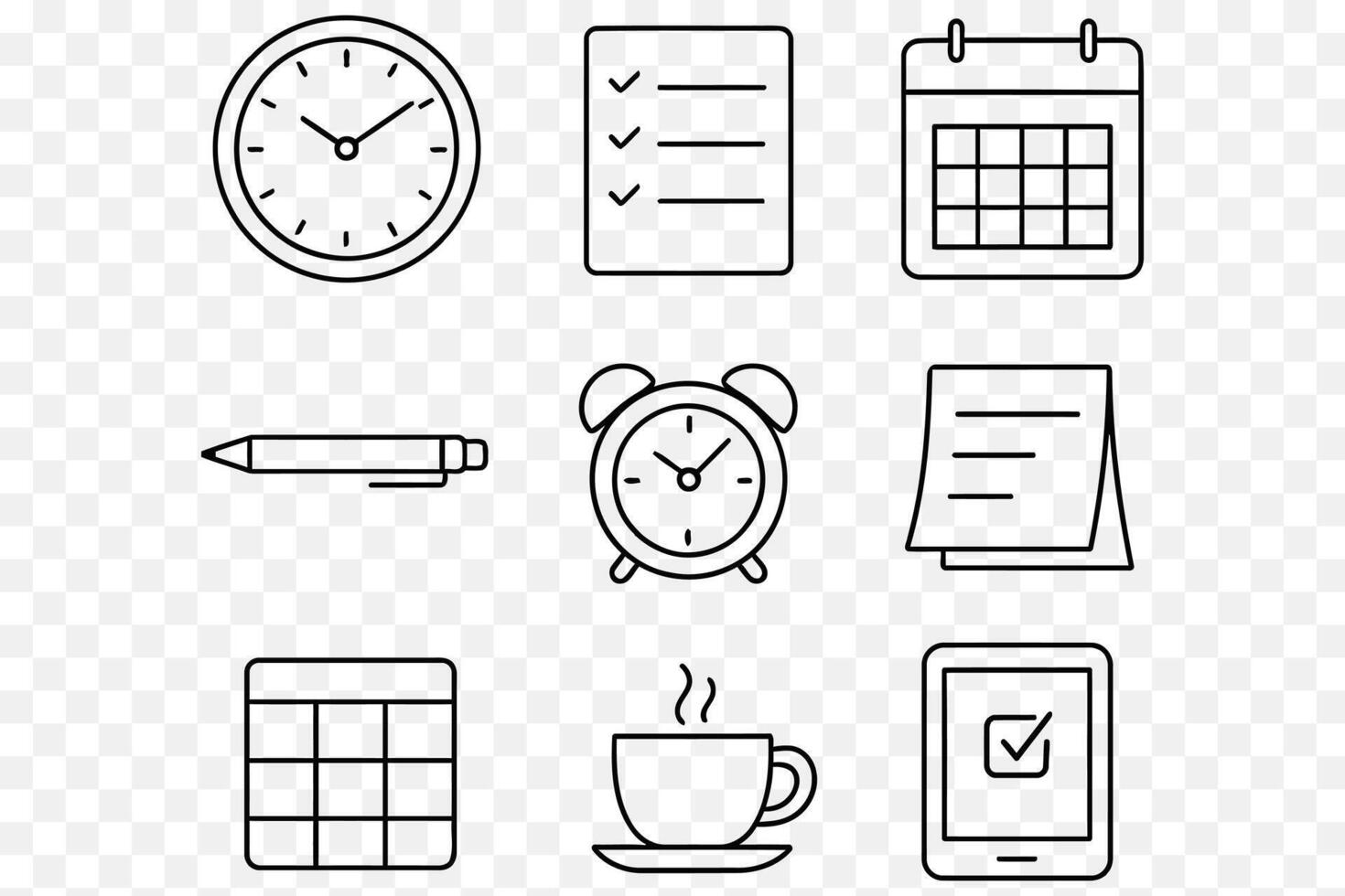 Minimalist Productivity Icons Time Management Planning Line Art Set vector