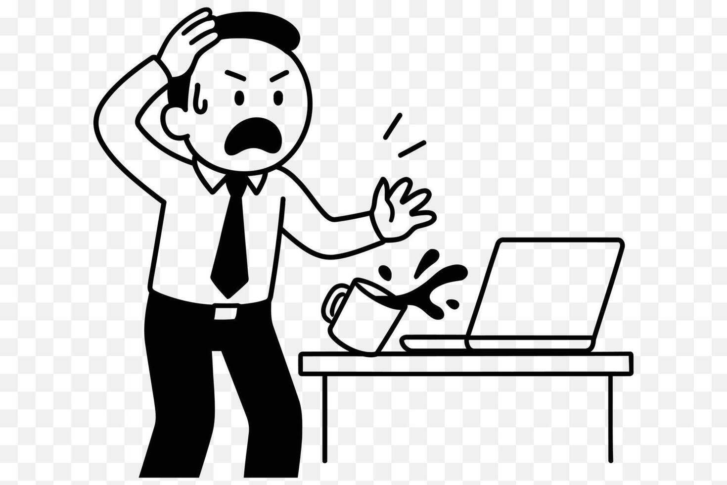 Spilled Coffee Pani Funny Tech Problem Illustration vector