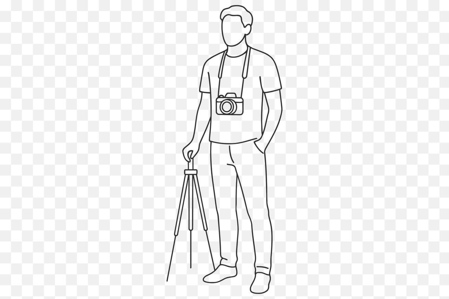 Faceless Male Photographer with Tripod Minimalist Line Art Camera Artist Illustration vector