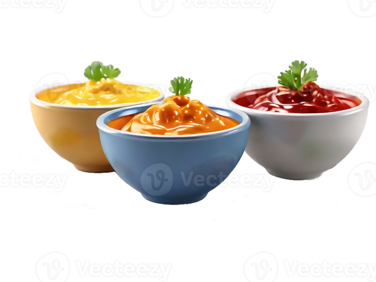 Colorful Bowls of Sauces and Dips png