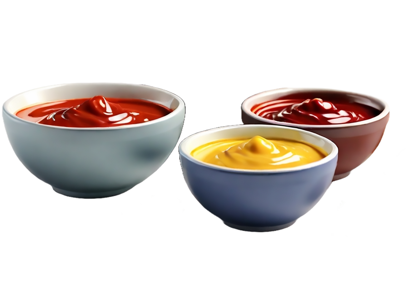 Three colors sauce in three bowls png