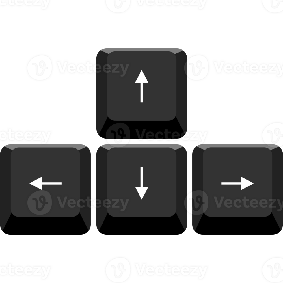 Arrow keys on black keyboard for computer or gaming control png