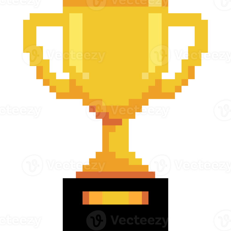 Gold pixel art Trophy. 8-bit retro Trophy icon. Winner's trophy award Pixel art style png