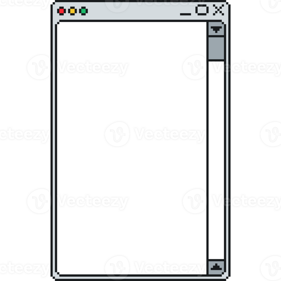 Pixel art retro computer window with scrollbar UI element. Blank computer window interface png