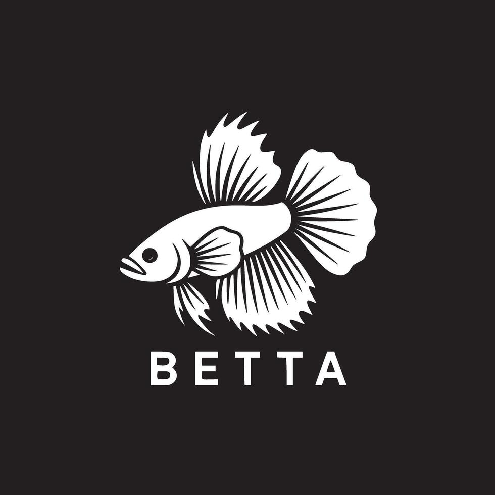 A white graphic illustration of a betta fish on a black background with the word betta below it vector