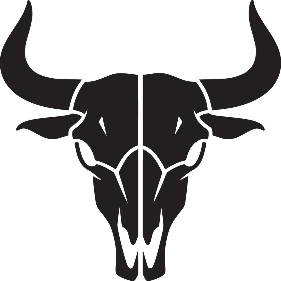 Isolated graphic representation of a black bull skull with horns on a white background design element vector