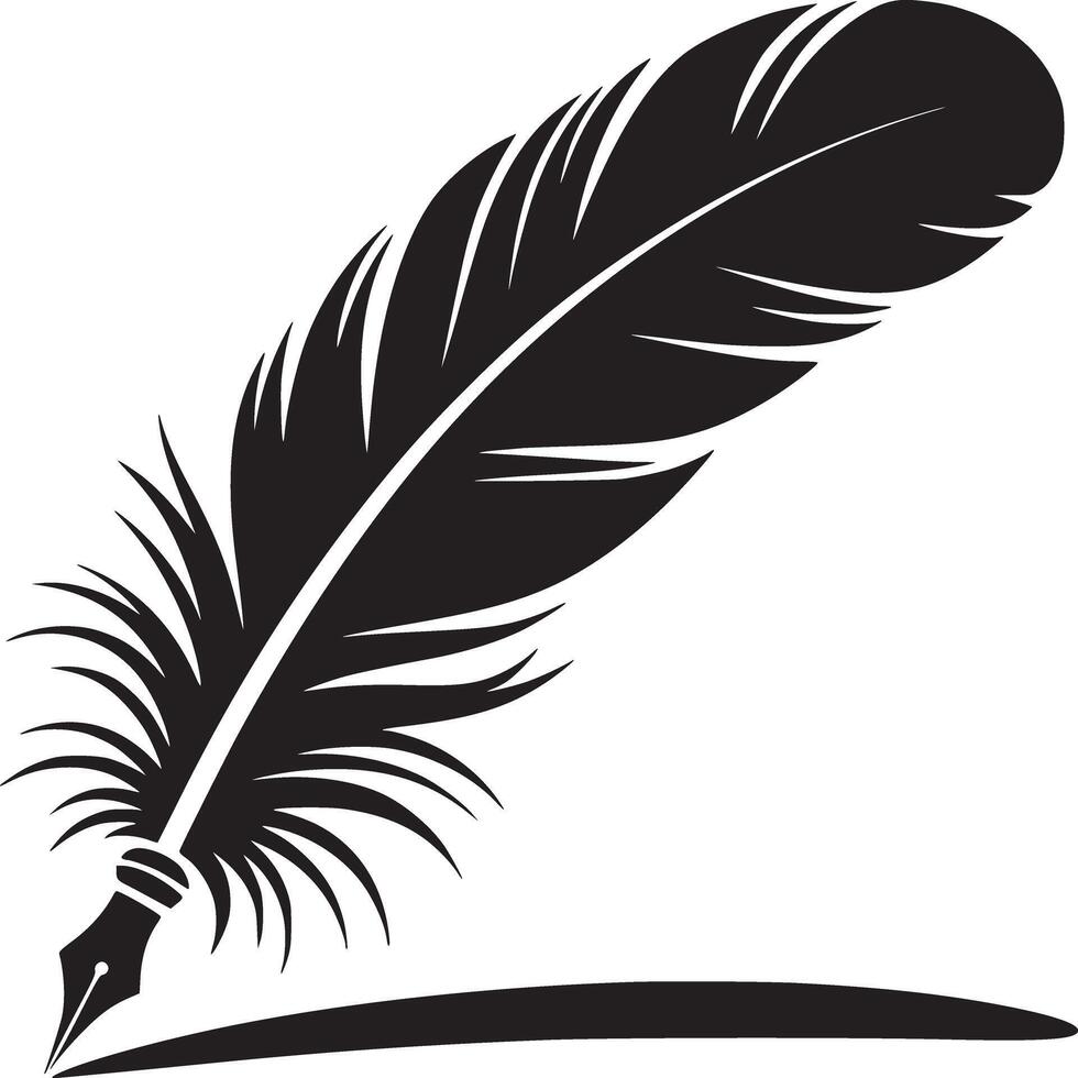 A black and white drawing of a feather quill writing on a plain white background illustration art vector