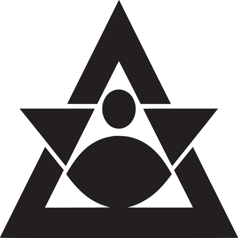 Black geometric shapes forming a triangle with a circle and oval on a white background simple design vector
