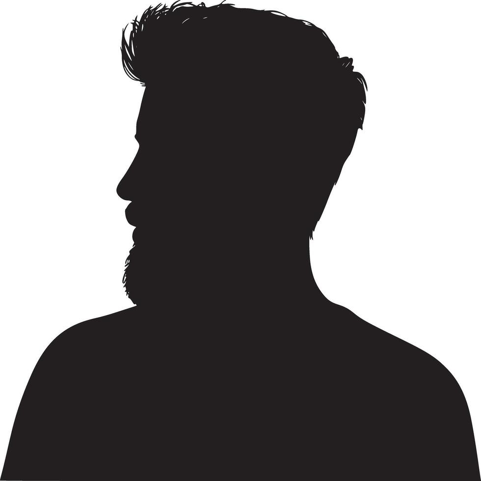 Silhouette of a man with beard and styled hair looking to the left on a white background image art vector
