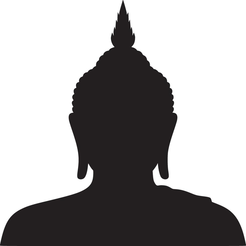 Silhouette of buddha statue with white background showing head and shoulders of the sculpture vector