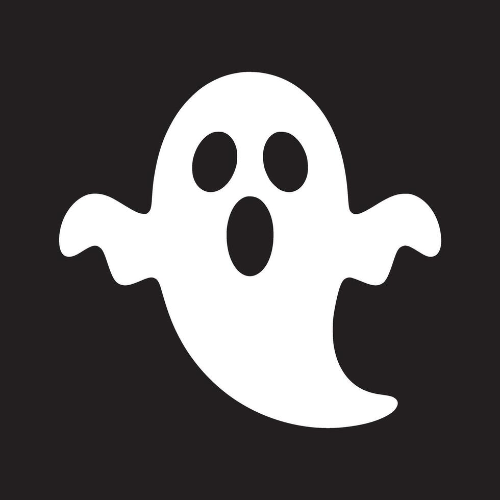 A simple white ghost with three black holes for eyes and mouth on a black background image design vector