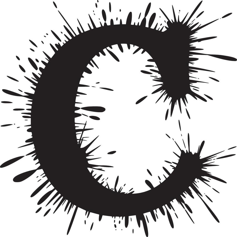 A black letter c with paint splatter effect on a white background in a graphic design style art vector